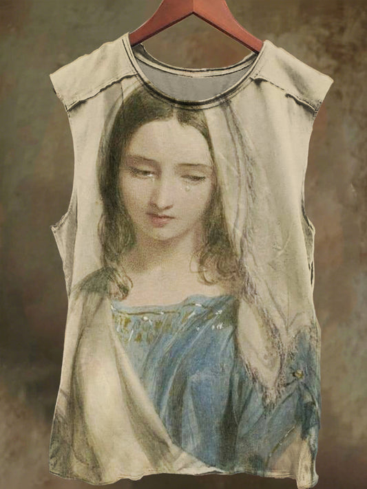 Unisex Tearful Virgin Print Casual Cotton Tank Top