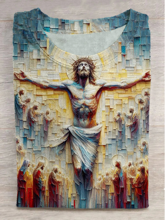 Jesus in the Holy Light Printed Crew Neck Short Sleeve T-Shirt