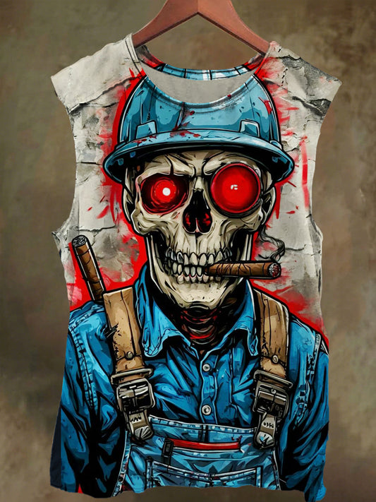 Unisex Fixer Skull Print Casual Cotton Tank Top