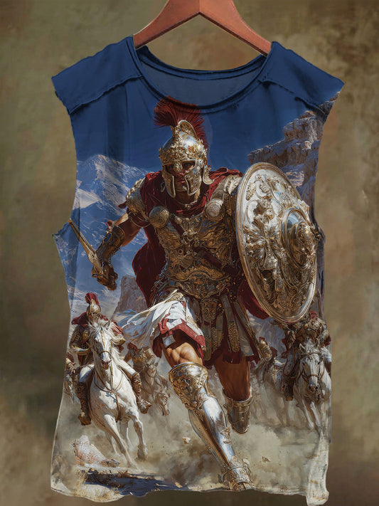 Unisex White Horse Rider Print Casual Cotton Tank Top