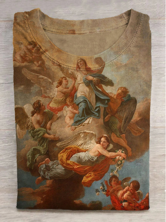 Gods and Goddesses Printed Round Neck Short Sleeve T-Shirt