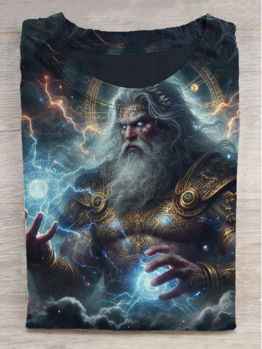 Zeus Print Round Neck Short Sleeve T-Shirt