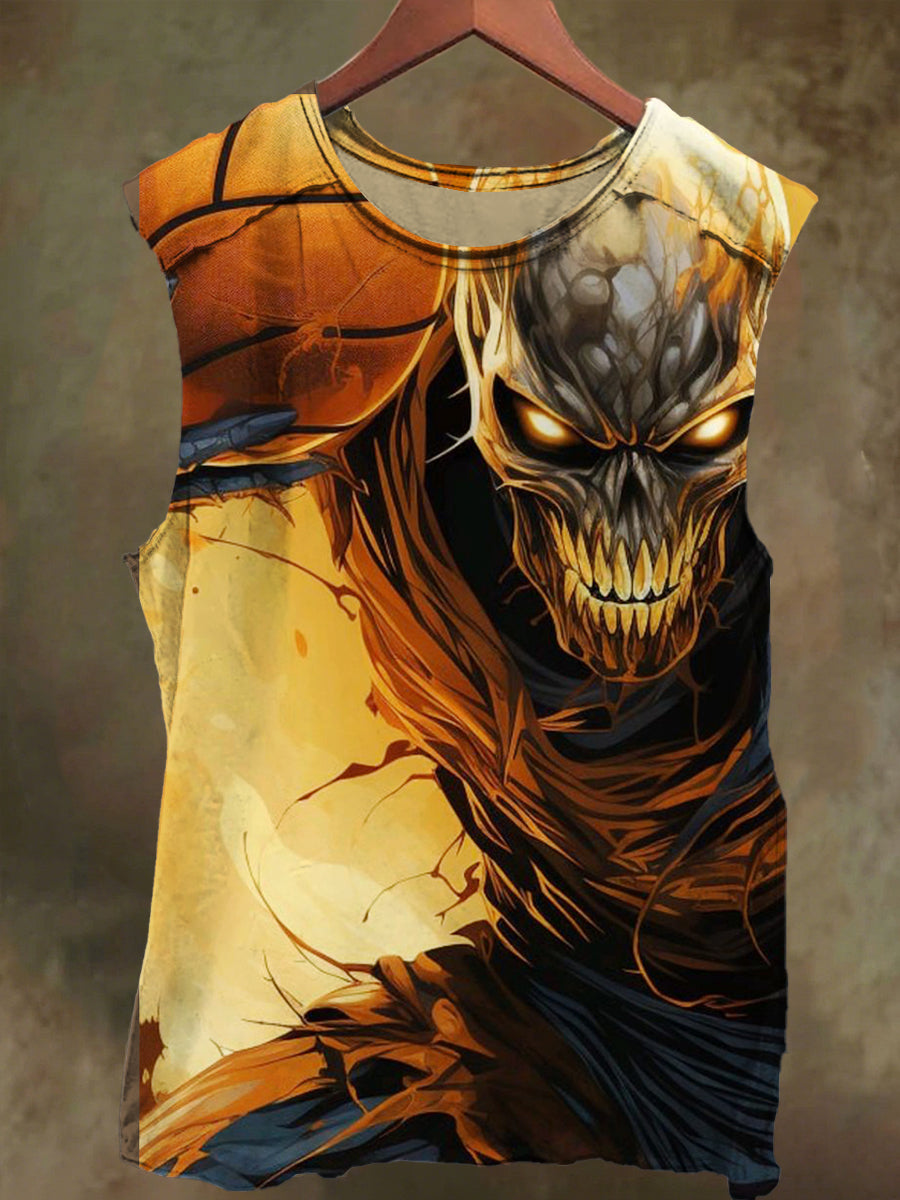 Unisex Soccer Skull Print Casual Cotton Tank Top