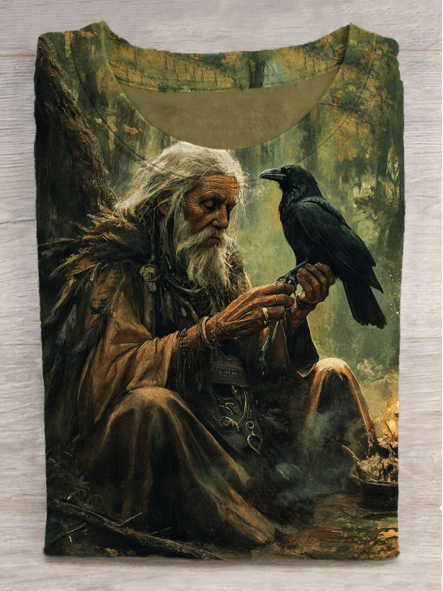 Wizard and Raven Printed Crew Neck Short Sleeve T-Shirt