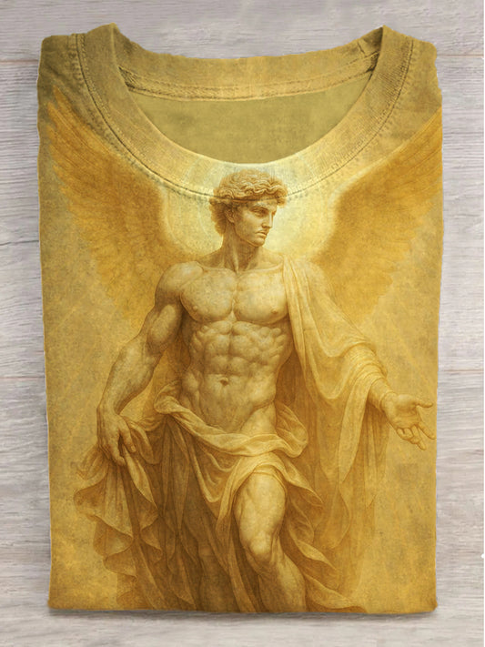 Angel Print Round Neck Short Sleeve T-Shirt