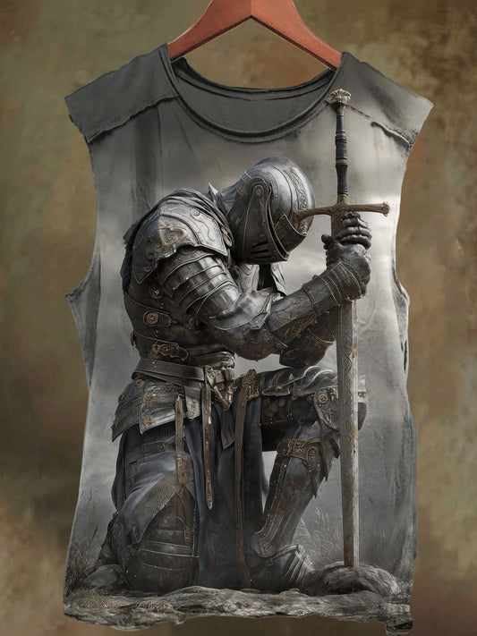 Unisex Knight and Faith Print Casual Cotton Tank Top