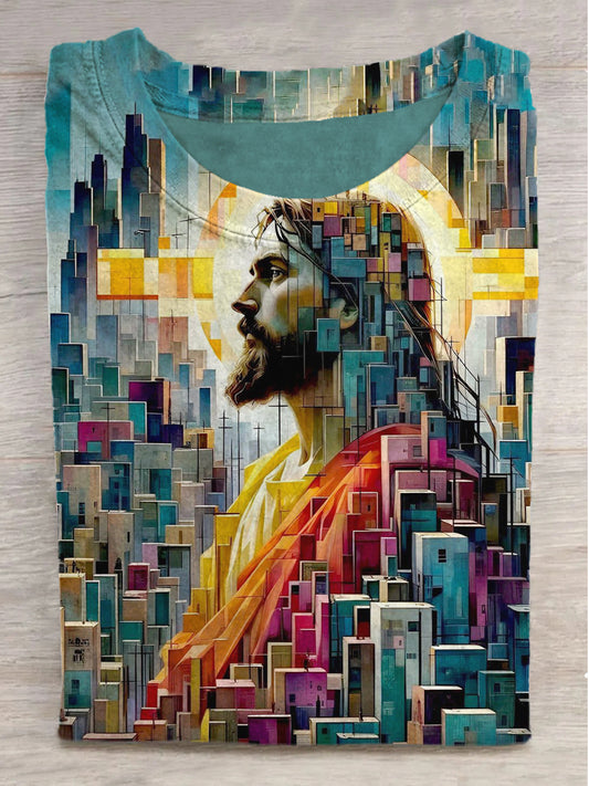 Jesus and the City Print Crew Neck Short Sleeve T-Shirt
