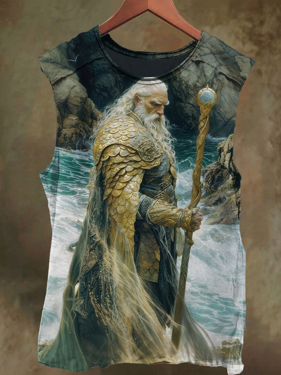 Unisex Neptune's Lord Print Casual Cotton Tank Top