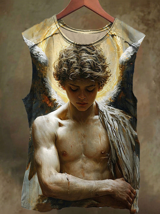 Unisex Fallen Angel Print Casual Cotton Tank Top