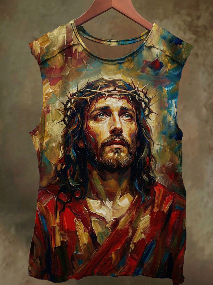 Unisex Jesus Print Casual Cotton Tank Top
