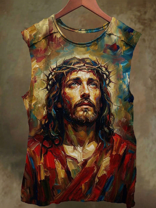 Unisex Jesus Print Casual Cotton Tank Top
