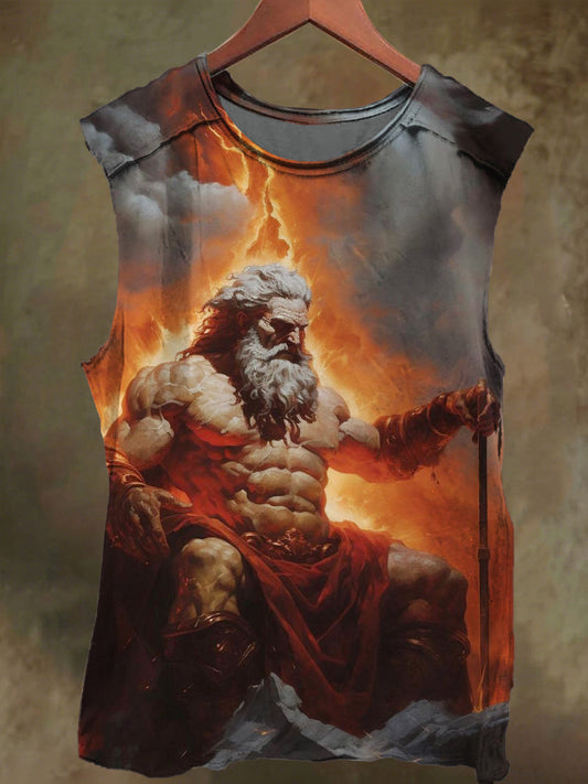Unisex Zeus in Flames Print Casual Cotton Tank Top