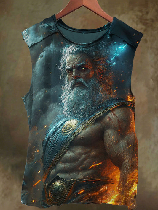 Unisex Divine Zeus Print Casual Cotton Tank Top