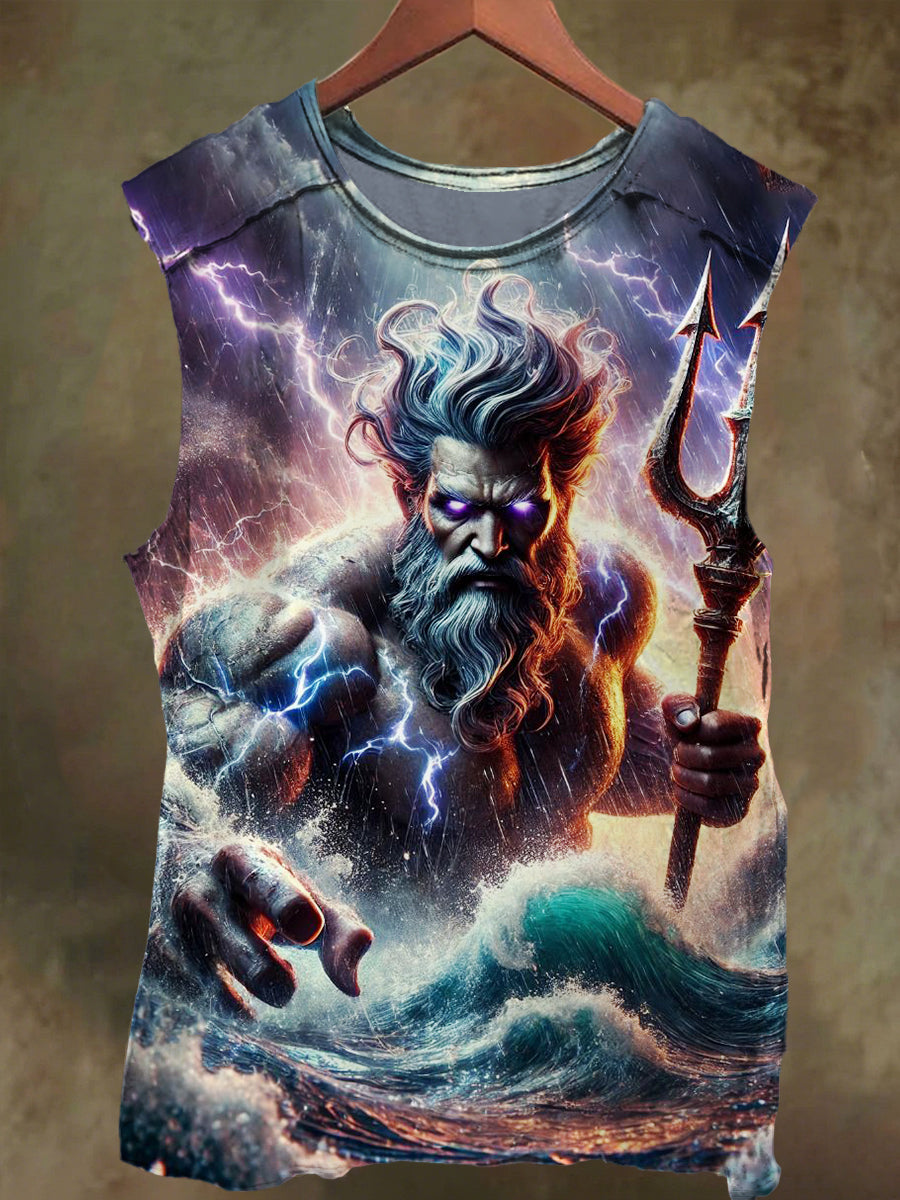 Unisex Poseidon Print Casual Cotton Tank Top