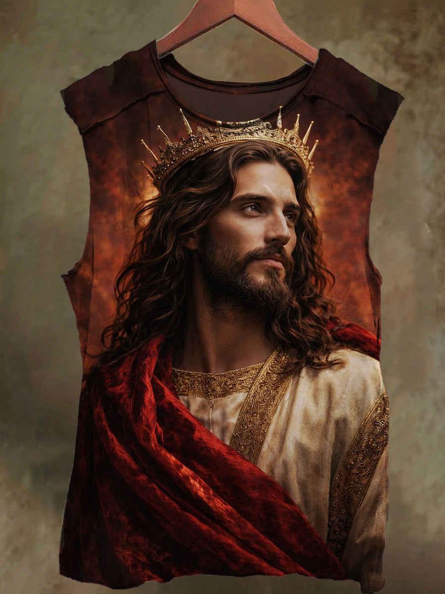 Unisex Jesus Print Casual Cotton Tank Top