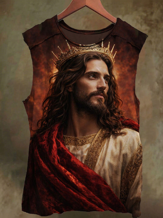 Unisex Jesus Print Casual Cotton Tank Top