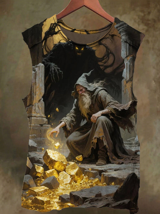 Unisex Old Man Gold Mine Devil Print Casual Cotton Tank Top