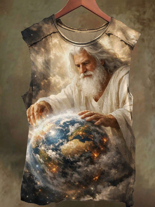 Unisex God and Earth Print Casual Cotton Tank Top