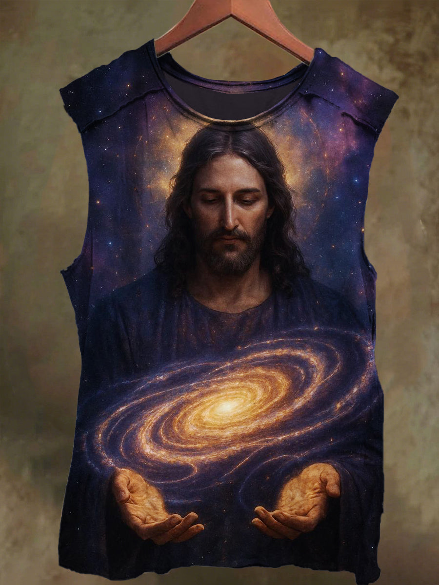 Unisex Cosmic Jesus Print Casual Cotton Tank Top