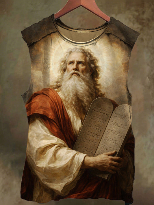 Unisex Old Man and Monolith Print Casual Cotton Tank Top