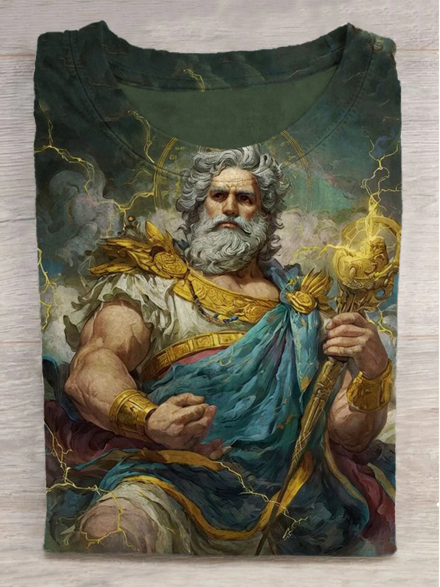 Gods and Scepter Printed Crew Neck Short Sleeve T-Shirt