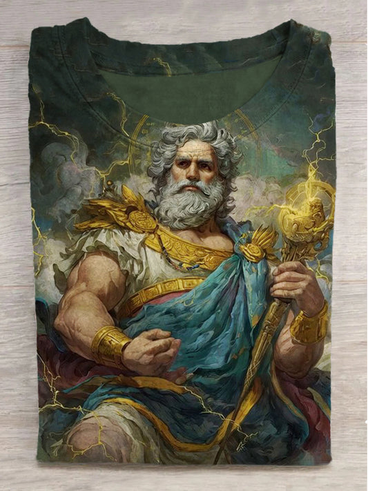 Gods and Scepter Printed Crew Neck Short Sleeve T-Shirt