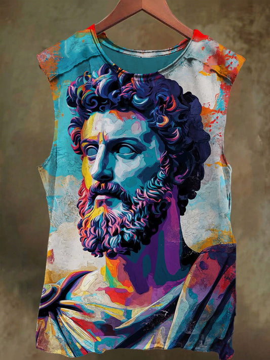 Unisex Sculpture Graffiti Print Casual Cotton Tank Top