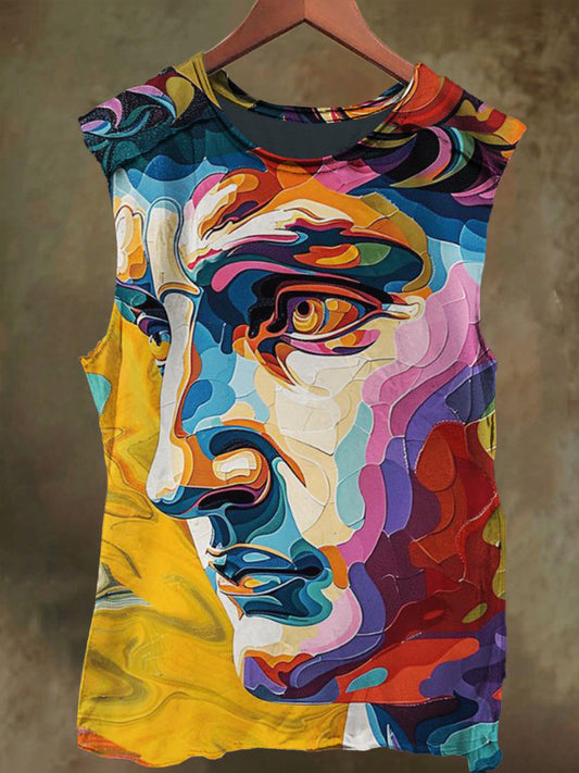 Unisex Sculpture Graffiti Print Casual Cotton Tank Top