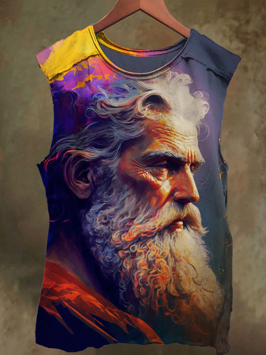Unisex Old Man Print Casual Cotton Tank Top