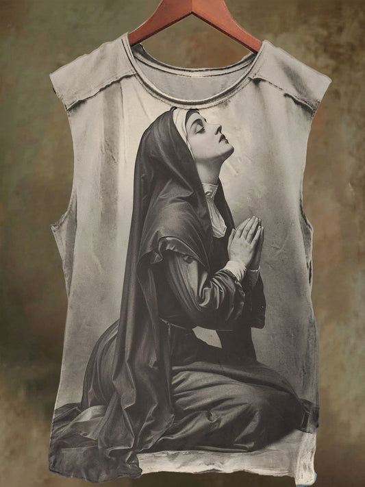 Unisex Prayer Nun Print Casual Cotton Tank Top