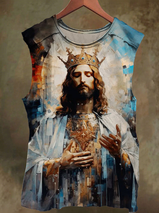 Unisex Jesus Print Casual Cotton Tank Top