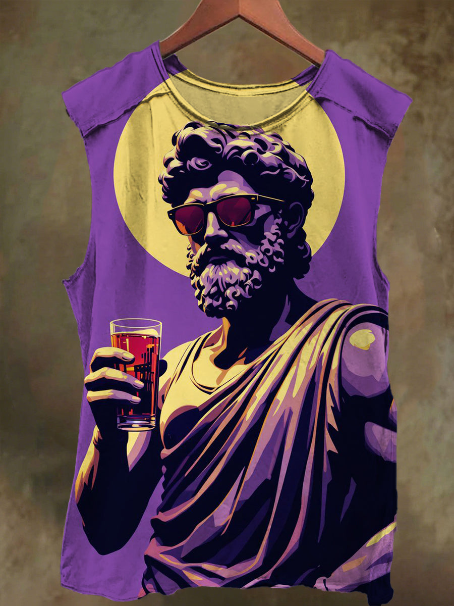 Unisex Sculpted Afternoon Tea Print Casual Cotton Tank Top