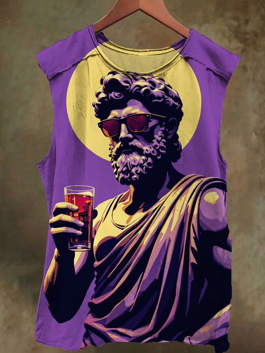 Unisex Sculpted Afternoon Tea Print Casual Cotton Tank Top