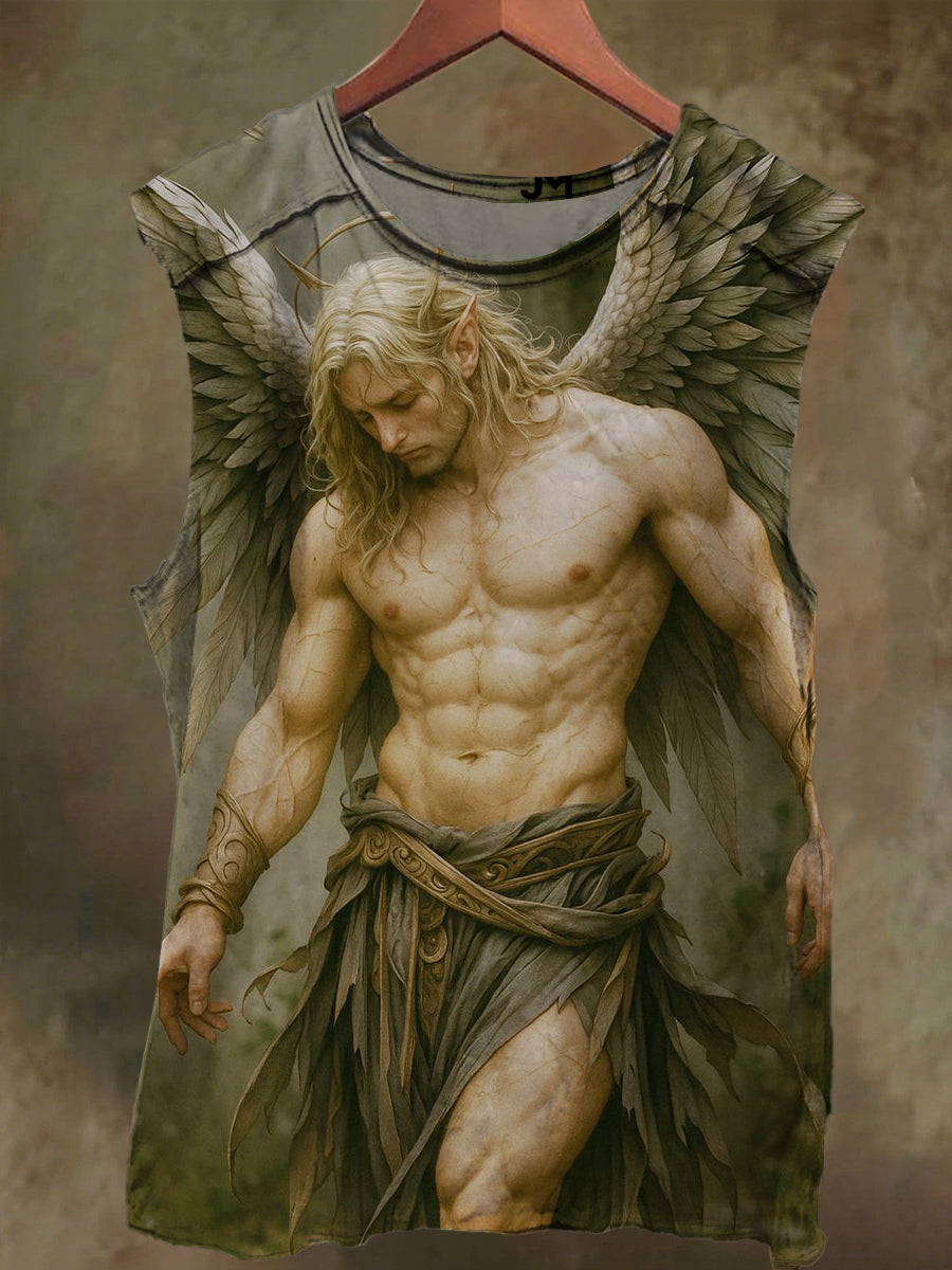 Unisex Fallen Angel Print Casual Cotton Tank Top