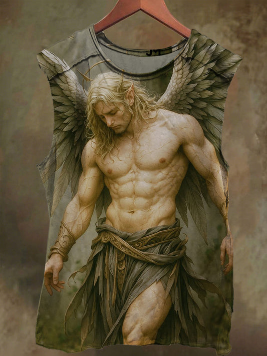 Unisex Fallen Angel Print Casual Cotton Tank Top