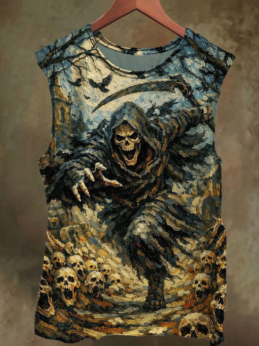 Unisex Skull Print Casual Cotton Tank Top