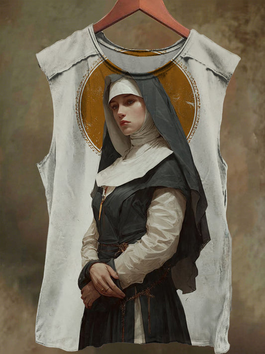 Unisex Nun Printed Casual Cotton Tank Top