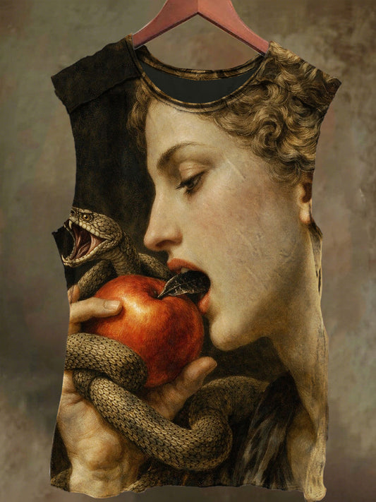 Unisex Goddess and Apple Print Casual Cotton Tank Top