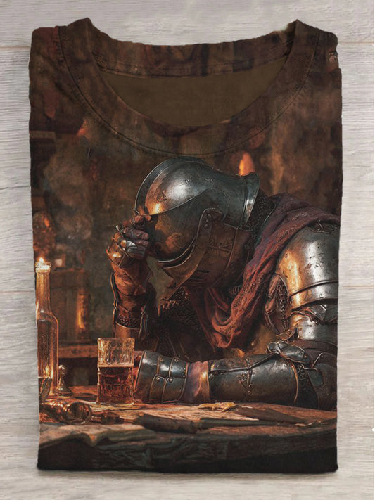 Drunken Knight Printed Round Neck Short Sleeve T-Shirt