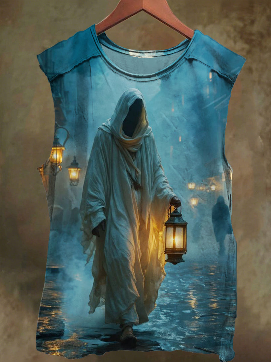 Unisex Hooded Mask Printed Casual Cotton Tank Top