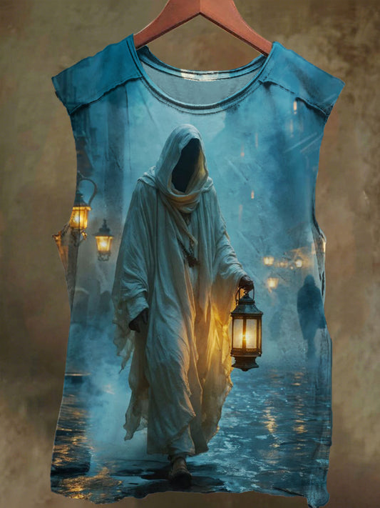 Unisex Hooded Mask Printed Casual Cotton Tank Top