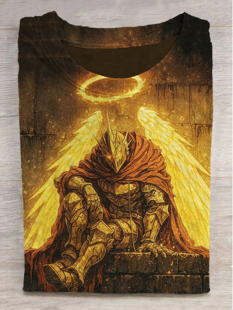 Aperture Knight Print Round Neck Short Sleeve T-Shirt