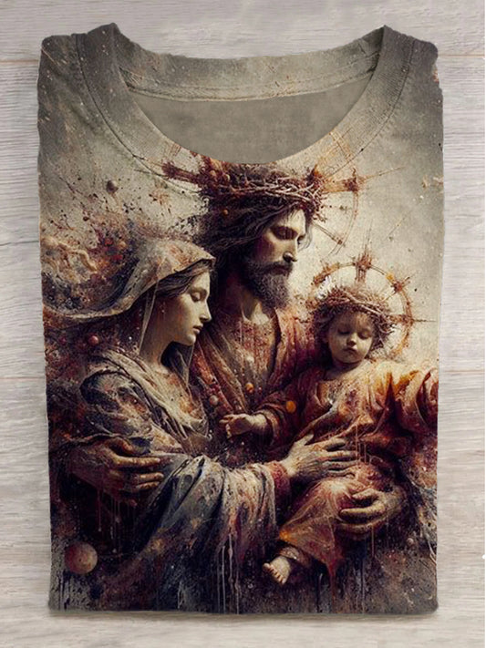 Jesus Family Printed Crew Neck Short Sleeve T-Shirt