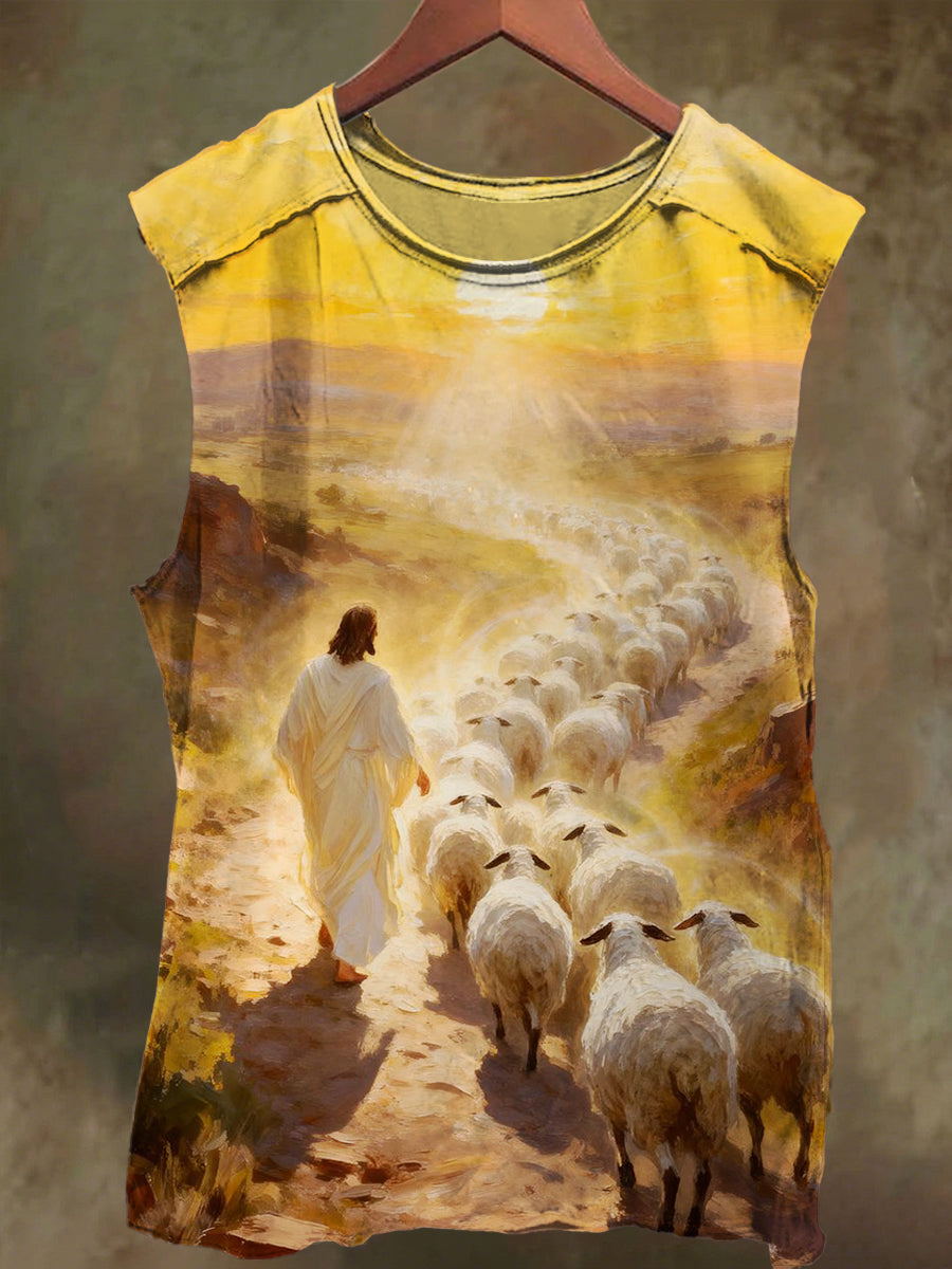 Unisex Jesus and the Flock Print Casual Cotton Tank Top