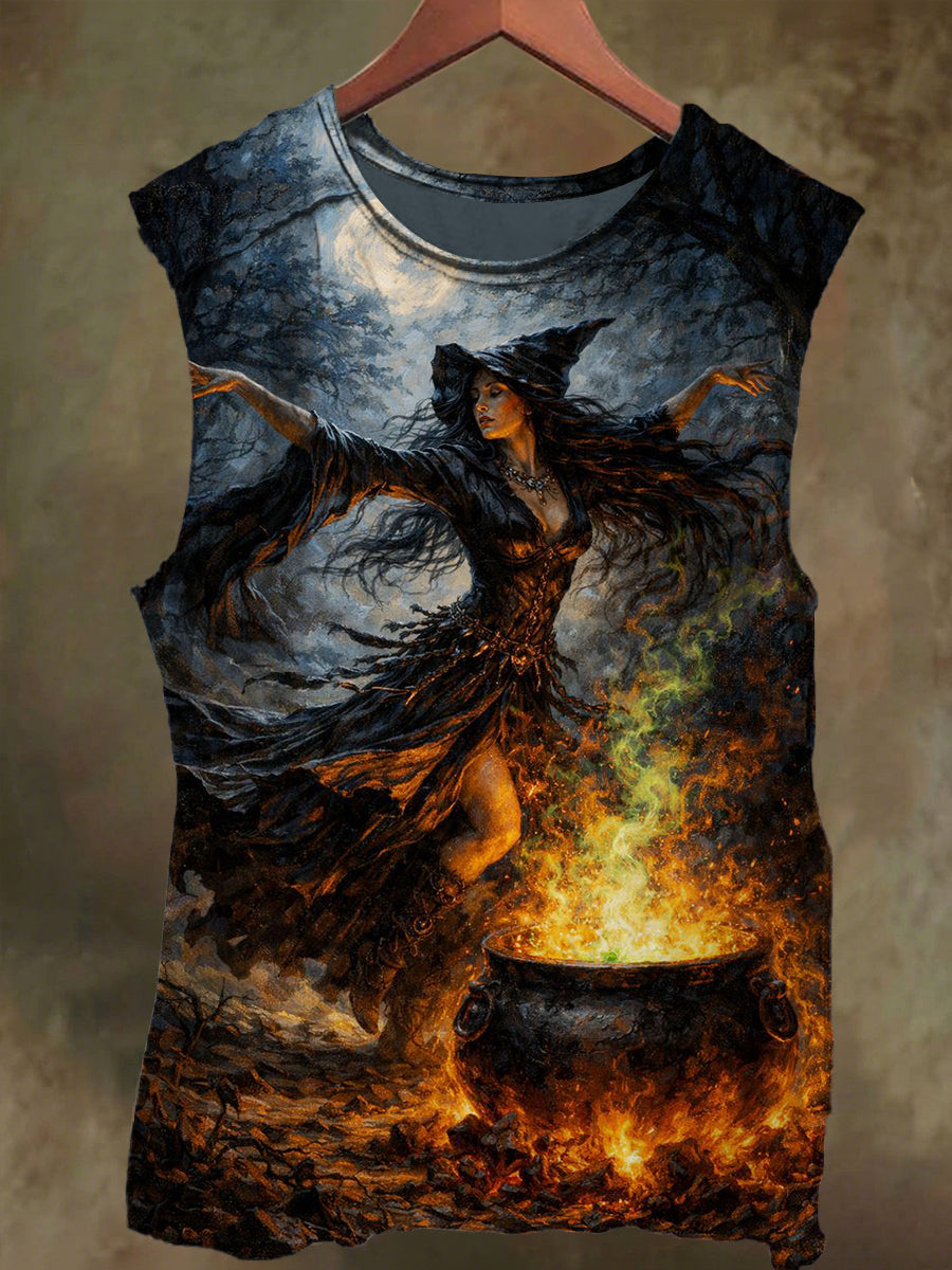 Unisex Witch Dance Print Casual Cotton Tank Top