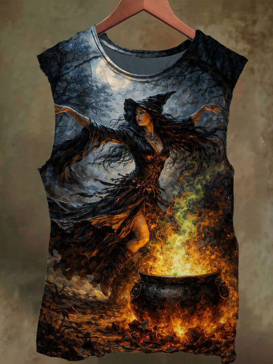 Unisex Witch Dance Print Casual Cotton Tank Top