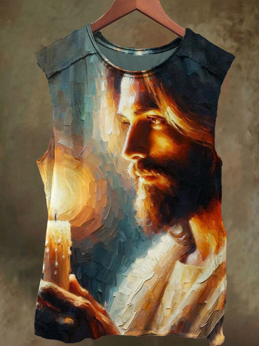 Unisex Oil Jesus Candle Print Casual Cotton Tank Top