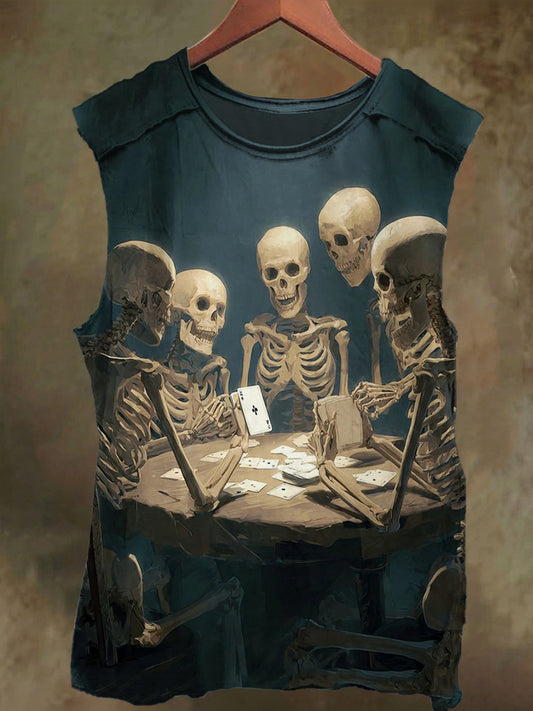 Unisex Skull Playing Cards Print Casual Cotton Tank Top