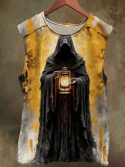 Unisex Lantern Mask Print Casual Cotton Tank Top