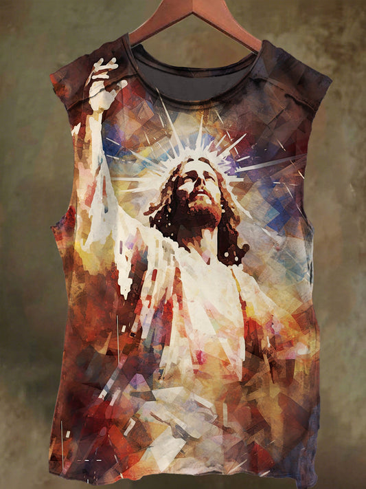Unisex Jesus Graffiti Print Casual Cotton Tank Top